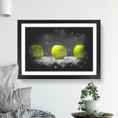Row of Green Apples Paint Splash - Picture Frame Graphic Art