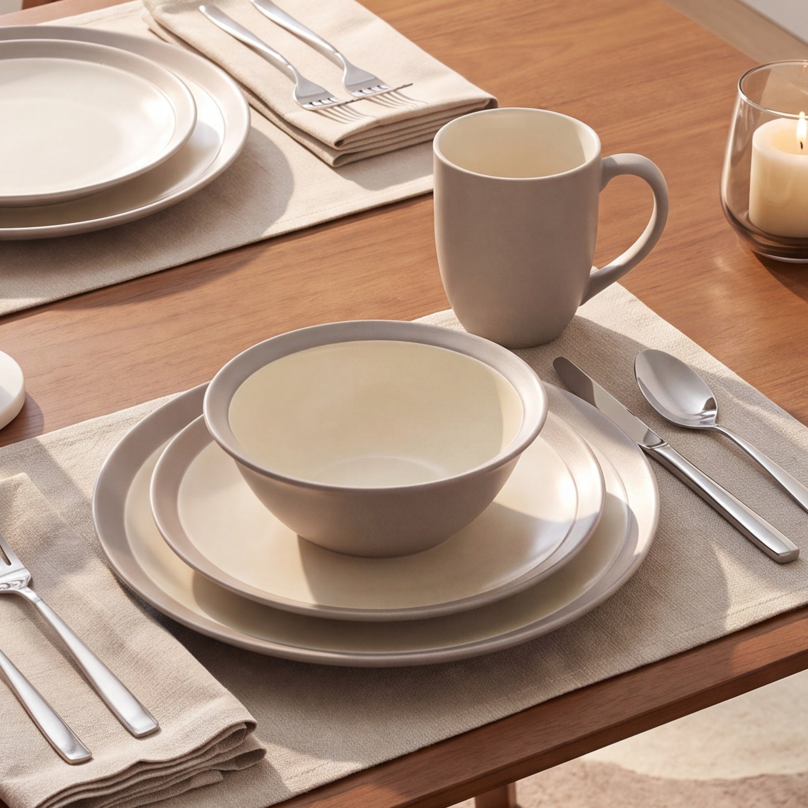 Colorwave Stoneware Dinnerware Set - Service for 4, Sand