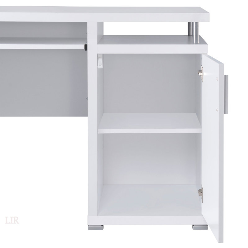 Rochelle White Computer Desk With 2 Drawers, Cabinet, And Adjustable Keyboard Tray For Ergonomic Comfort And Storage, White