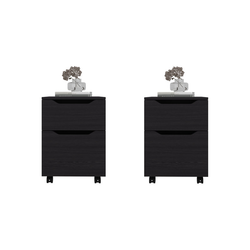 Ensemble de 2 tables de chevet modernes avec tiroir et tablette ouverte, tables de chevet compactes pour chambre d'enfant, rangement en bois d'ingénierie au fini wengé