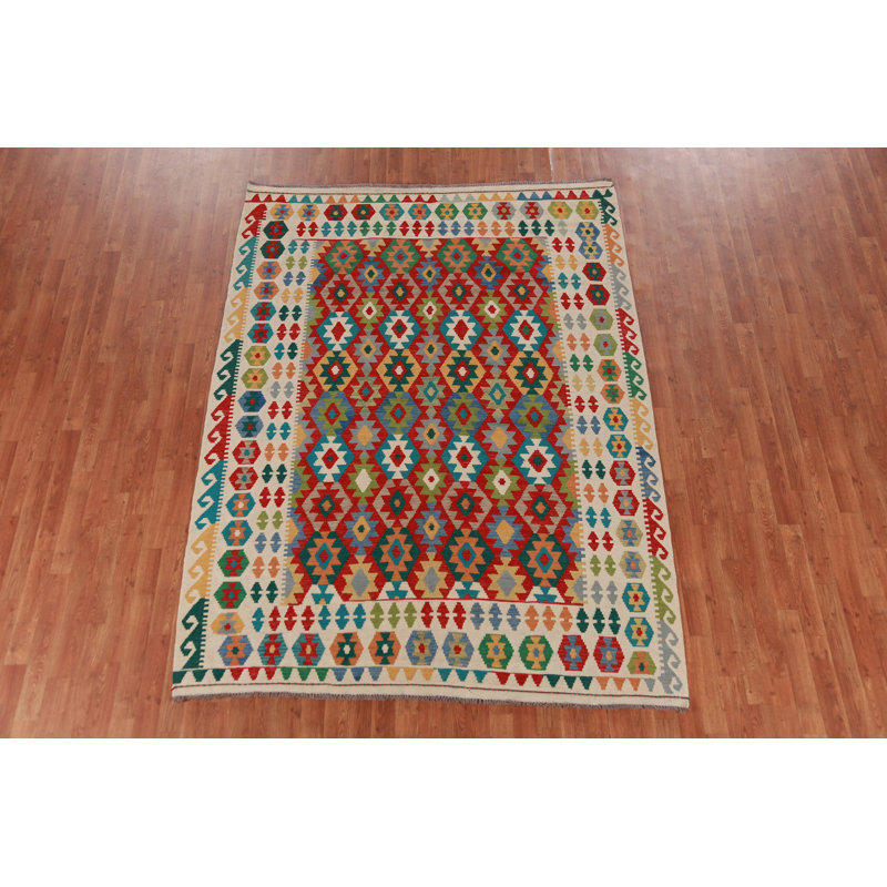 Tapis oriental kilim en laine à tissage plat 6 x 8