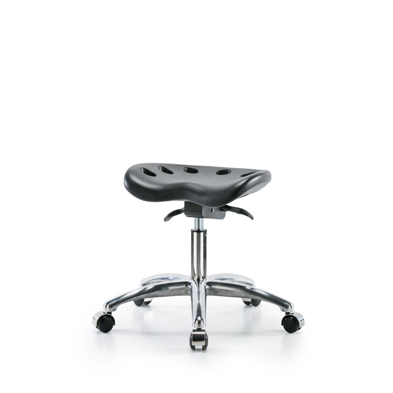 Adjustable Height Ergonomic Lab Stool with, Chrome, Black, Casters