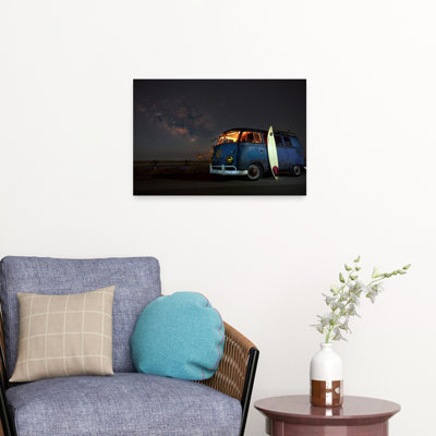 Affiche murale Surf Van sous les étoiles, paysage d'été rétro paisible et classique