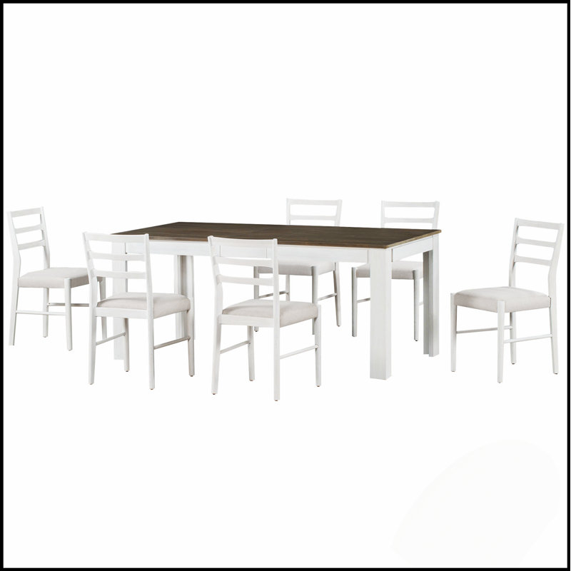 Ensemble de table de salle à manger 7 pièces en bois avec rallonge, 2 tiroirs et 6 chaises rembourrées pour une utilisation polyvalente