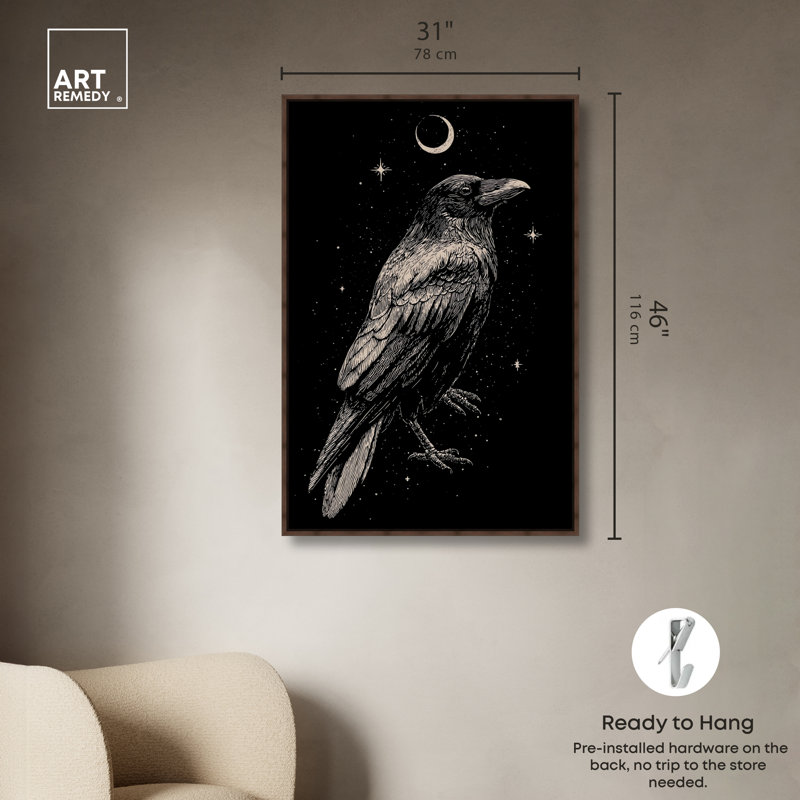 Raven Parmi les Étoiles, reproduction d'art sur toile encadrée par Art Remedy, cadre en noyer, 30 x 45, Cadre noyer