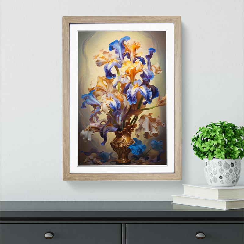 Iris Flower Baroque No.4 Framed Print, Oak Framed, 64cm H x 46cm W x 2cm D