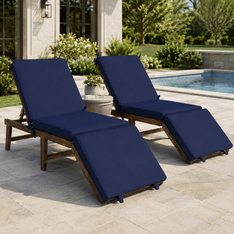 Outdoor Chaise Lounge Cushions Set of 2, Tri-Fold Water-Resistant Replacement Cushions for Patio Lounger Chairs with Hook-and-Loop Fasteners