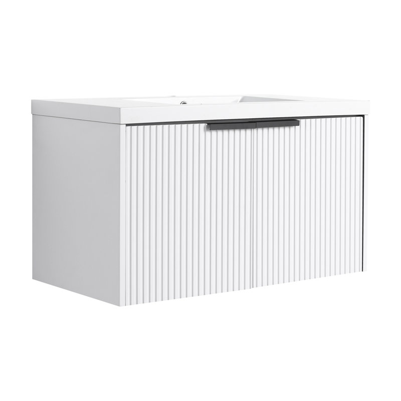 36" Wall Mounted Bathroom Vanity with Resin Sink & 2 Soft-Close Doors, White