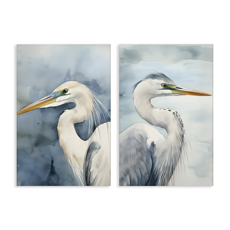 Aquarelle, oiseaux de plage détaillés, ensemble de 2 reproductions d'art sur toile par Petal Prints Design, H 48 po x l 32 po