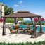 Toit de jardin 13x10 avec toile imperméable - Toit brun, grand support stable et