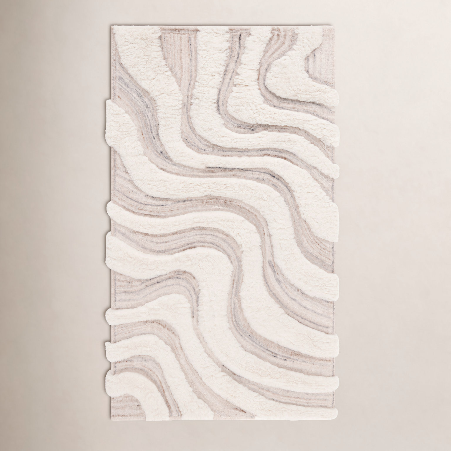 Beige Ivory Hand-Woven Abstract Wool Rug, Rectangle 5' x 8'