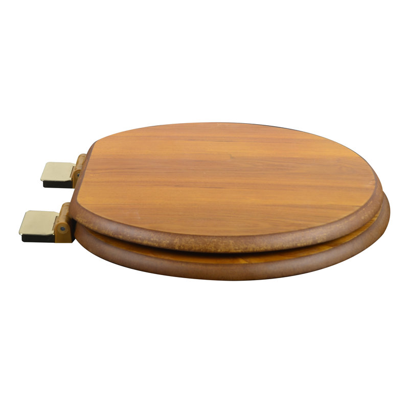 Round Toilet Seat and Lid, Light Oak, Polished Brass