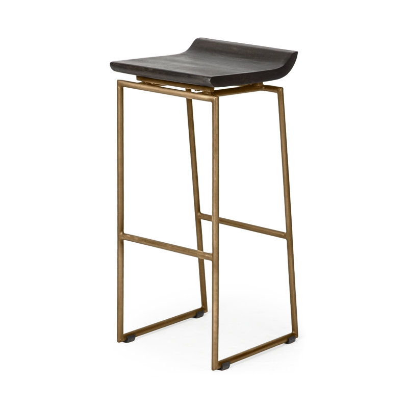 Chaise de bar 30 po en bois massif noir et doré sans dossier