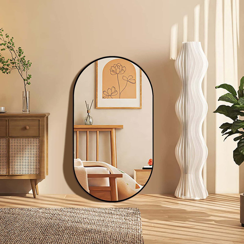 Miroir ovale en métal, 28" H x 20" W, Noir