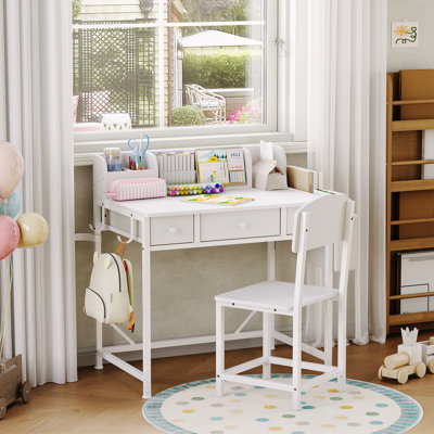 Ensemble bureau et chaise, table robuste en bois avec tiroirs de rangement, mobilier d'apprentissage ergonomique