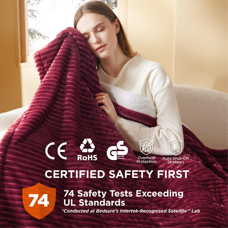 Bedsure Heated Blanket Electric Throw with 10 Time Settings, 6 Heat Settings, Overheat Protection, Striped Red