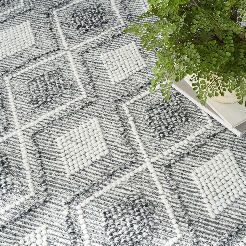 Tapis Leibowitz géométrique gris tissé à la main et fait à la main, Rectangle 8 pi x 10 pi 6 po