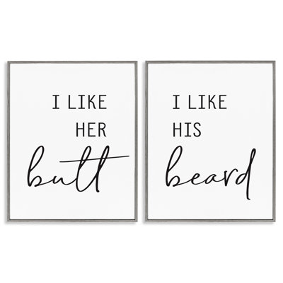 Her  His Beard Funny Romantic 2 Piece Giclee Art Set by Lettered and Lined