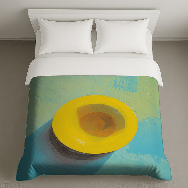 Chapeau jaune sur housses de couette, Grand lit