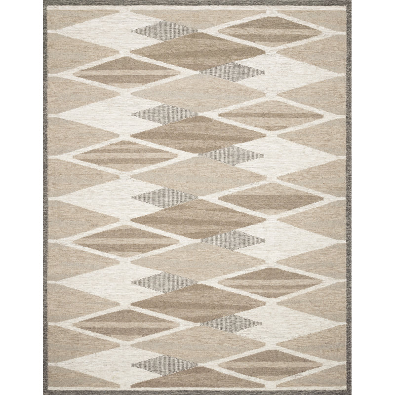 Tapis taupe / écorce tissé à plat à la main Evelina, Rectangle 9 pi 3 po x 13 pi