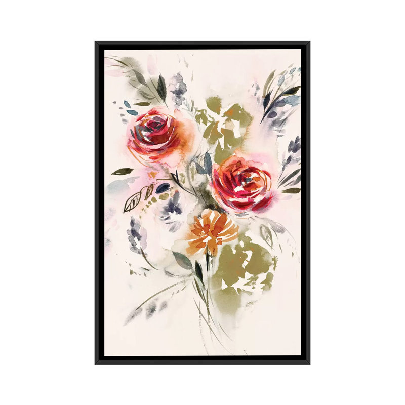 «Bouquet» par Lesia Binkin, impression sur toile tendue, H 26 po x l 18 po x P 1,5 po, Toile avec cadre noir, Pas de tapis