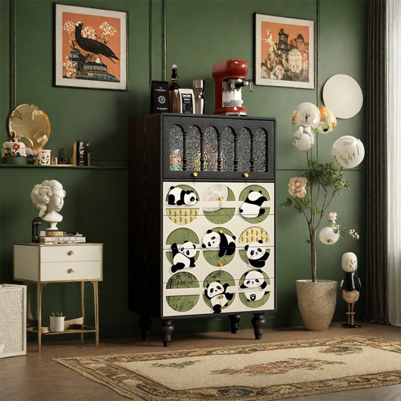 Solid Walnut Wood Storage Cabinet with Drawers