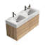 Meuble-lavabo avec lavabo en quartz d'ingénierie en chêne et tiroirs noirs doux, meuble-lavabo mural flottant pour salle de bain moderne, lavabo une pièce blanc brillant-718503805