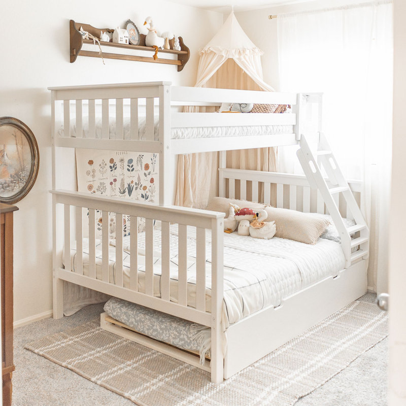 Bolles Kids Bunk Bed with Trundle, White, Twin over Twin