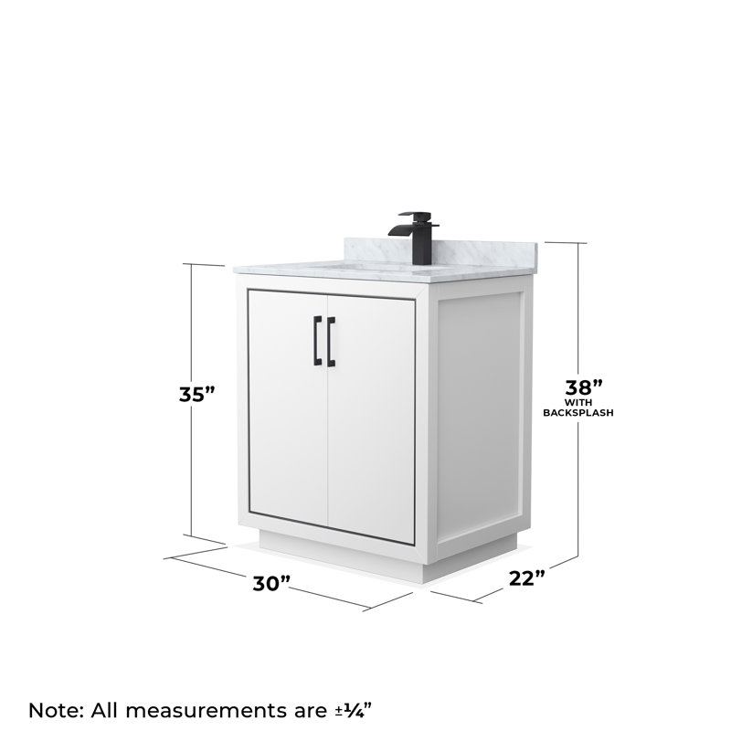 Icon 30'' W Single Vanity, White, Matte Black, White Carrara