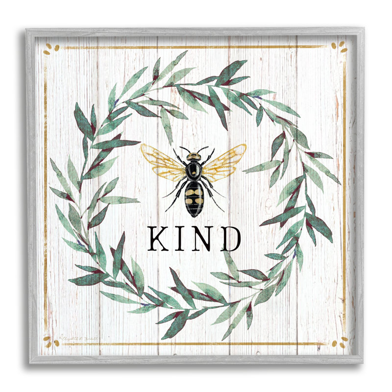 «Bee Kind Expression Country Farm Insect», H 24 po x l 24 po, Estampe numérique Farmhouse