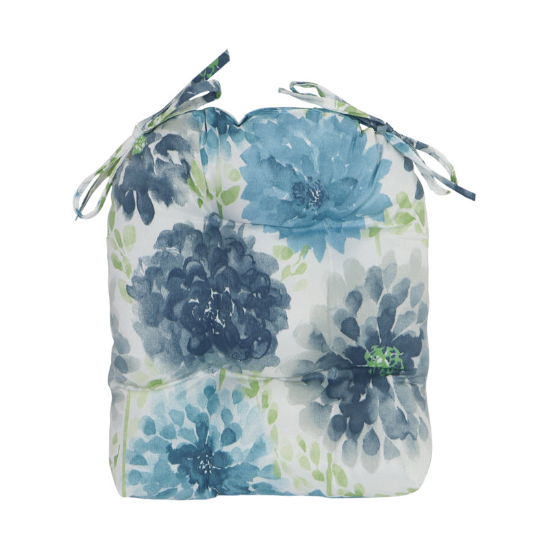 16-Inch Rounded Back Outdoor Tufted Chair Cushions (Set Of 2), White/Blue/Gardenia Cool Floral