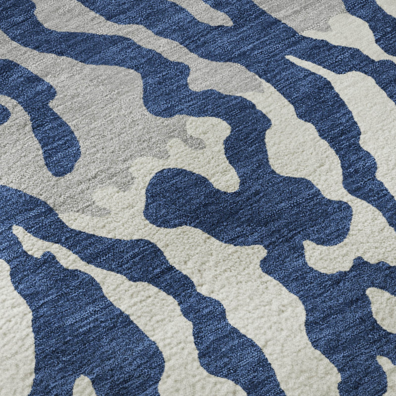 Premium Machine Washable Prisco Navy Rug, Round 8'