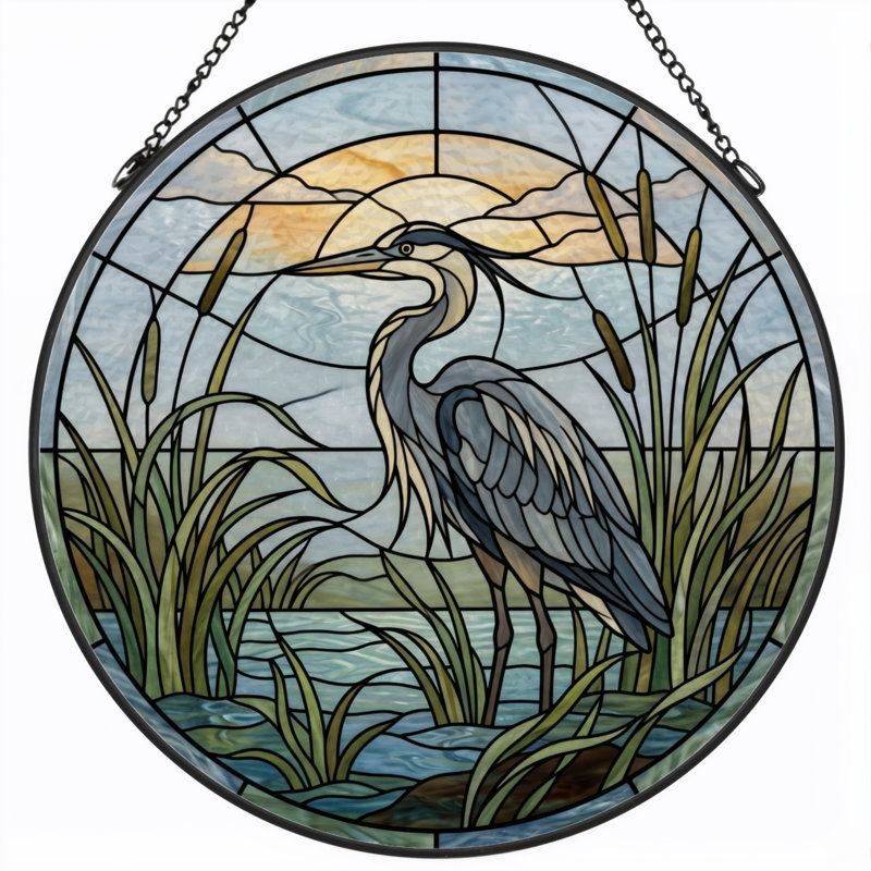 Panneau de vitrail Heron Marsh ， H 12 po, H 12 po