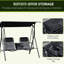 2 balançoires coulissantes. Chaise d'extérieur avec table de rangement pivotante et porte-gobelet. Pare-soleil réglable, matériau de fabrication robuste. Pour 2 adultes, 264 lb par siège. Balancelle noire. Abat-jour coulissant, métal