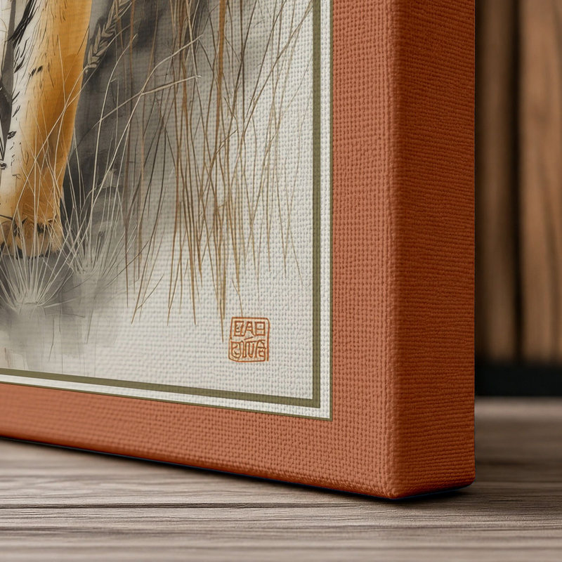 Tiger Forward Gaze Boho - Wrapped Canvas, 30x20 - 76.2 x 50.8 cm, Terracotta Border
