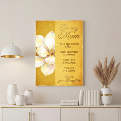 Fleur de magnolia et texte doré sur toile tendue, reproduction de peinture à l'huile pour cadeau de fête des mères