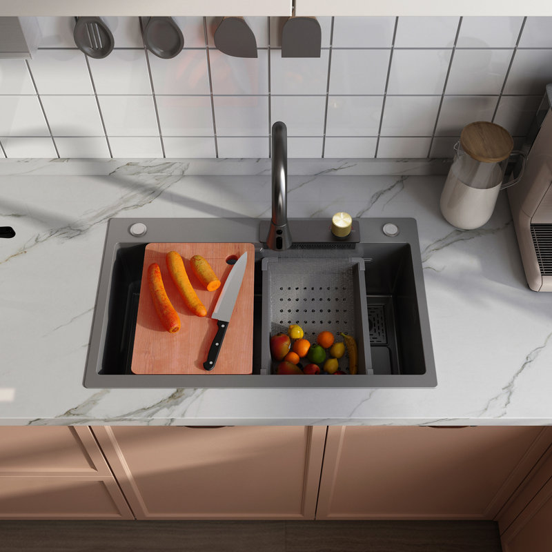 Single Bowl Dual Mount Kitchen Sink, Warm Grey