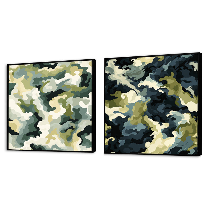 Cornesha - Ensemble de 2 collages carrés abstraits, Cadre flottant noir, H 16 po x l 33 po