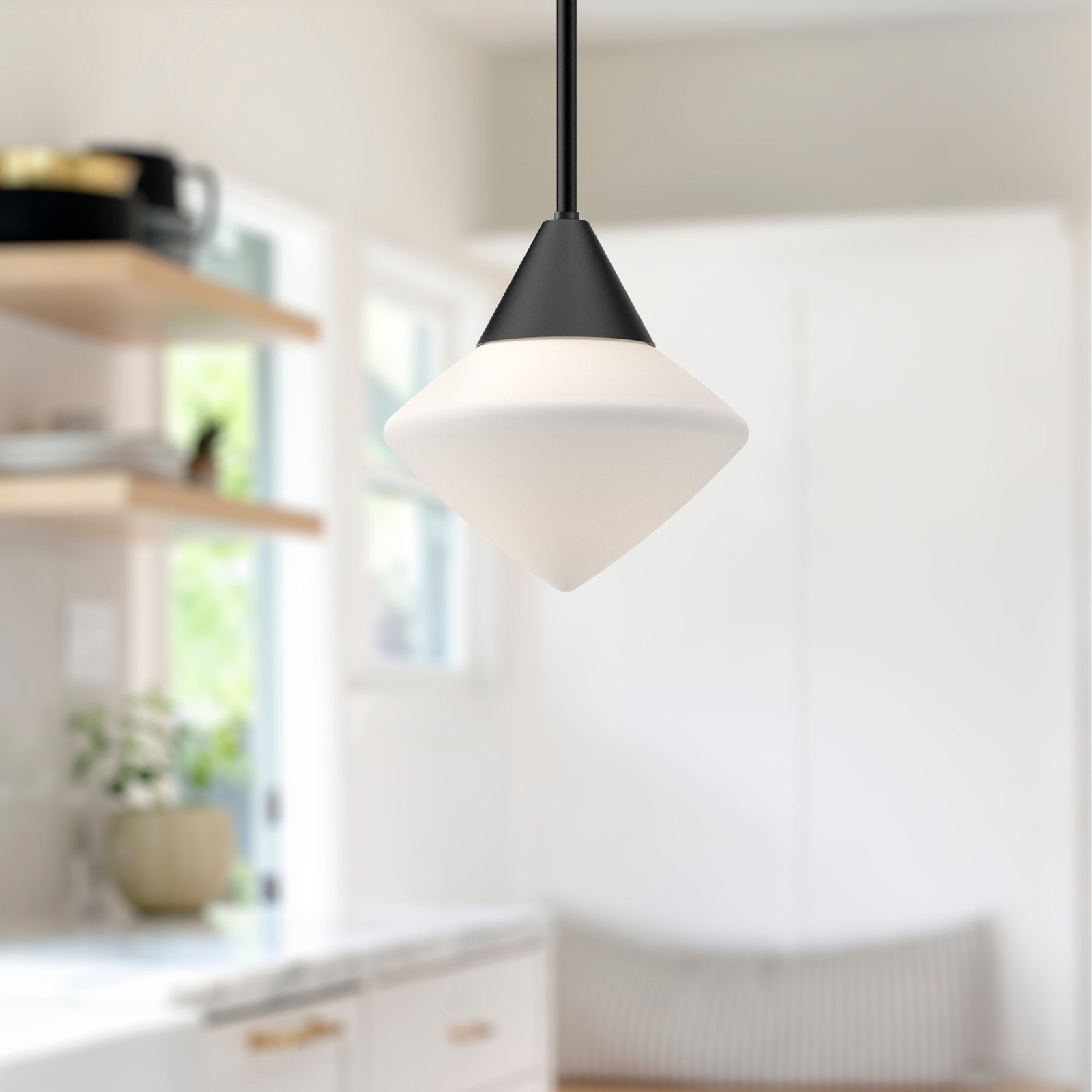 Orrin Single Light Glass Pendant, 73.13" H x 8" W x 8" D, Matte Black