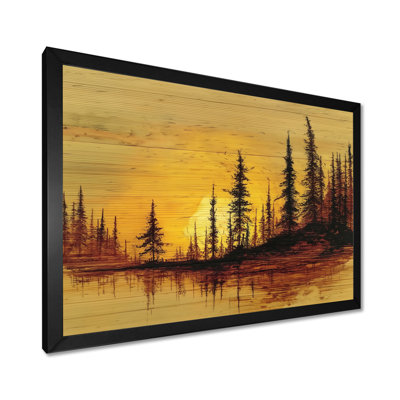 Coucher de soleil hivernal dans la forêt de l'Alaska - Art mural encadré, paysage noir Alaska