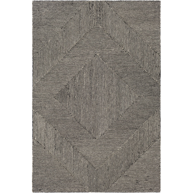 Tapis noir / crème en laine touffeté à la main Peeta, Rectangle 5 pi x 7 pi 6 po