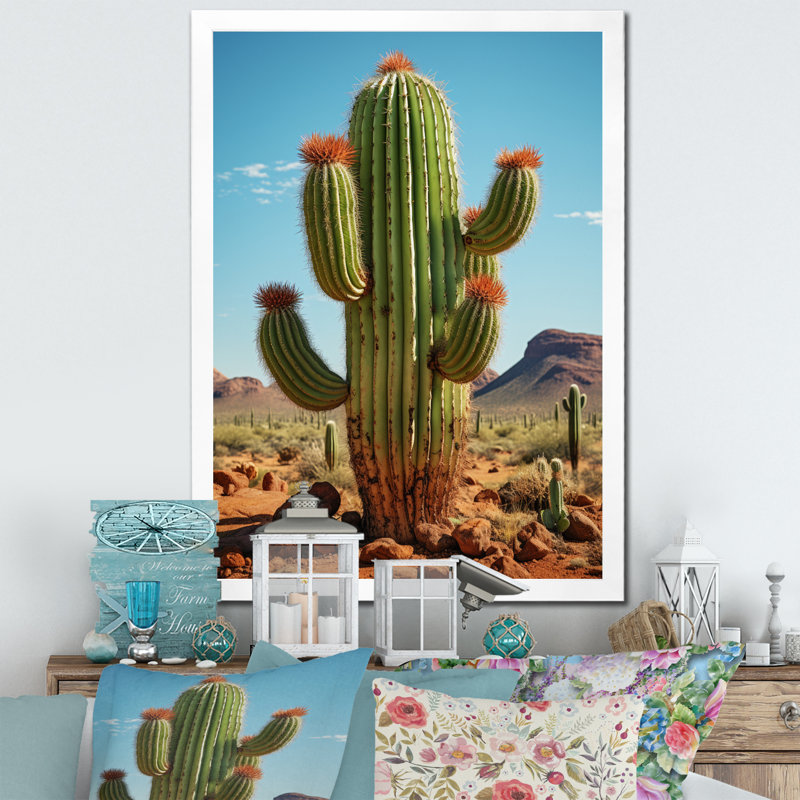 Leonisha, corail vert, cactus du désert, orgue I sur toile, H 32 po x l 16 po x P 1 po, Cadre photo blanc