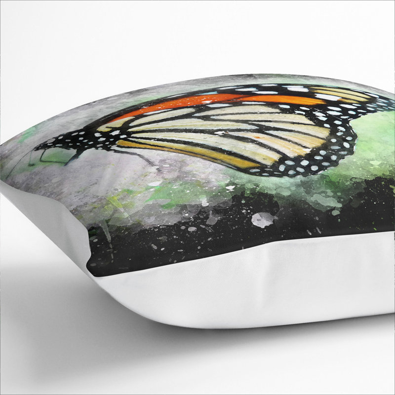Monarch Butterfly Paint Splash Square Throw Cushion, 55cm H x 55cm W x 20cm D, White