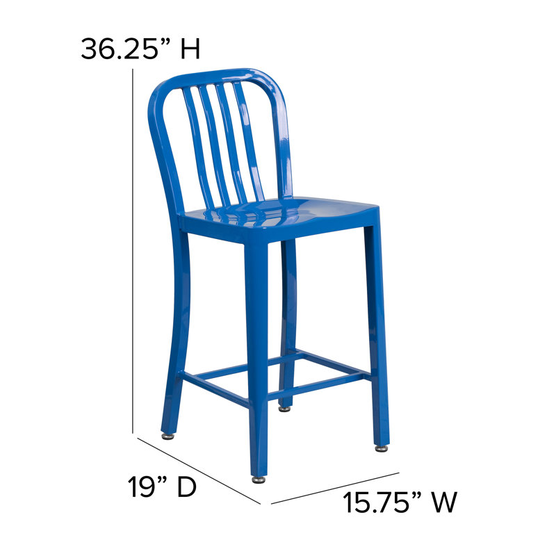Indoor/Outdoor Commercial Grade Metal Modern Barstools (Set of 2) by Flash Furniture, Blue, Counter Stool (24" Seat Height)