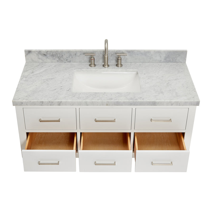 Ensemble de meuble-lavabo mural simple 49 po, Nickel brossé, Blanc