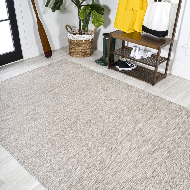Tapis d'intérieur / extérieur gris clair à tissage plat moderne Amoret, Rectangulaire 3 pi x 5 pi