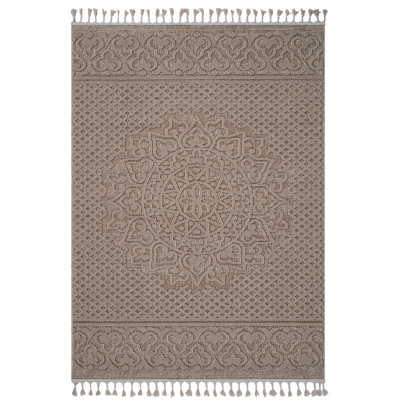 Beige Medallion Area Rug 8x10 - Non-shedding, Fits Under Furniture Study Room Decoration Stain , Enhances Learning