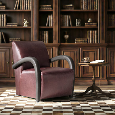 Peru 26.5"W Modern Napa Full Top Grain Genuine Leather Armchair with Unique Arms
