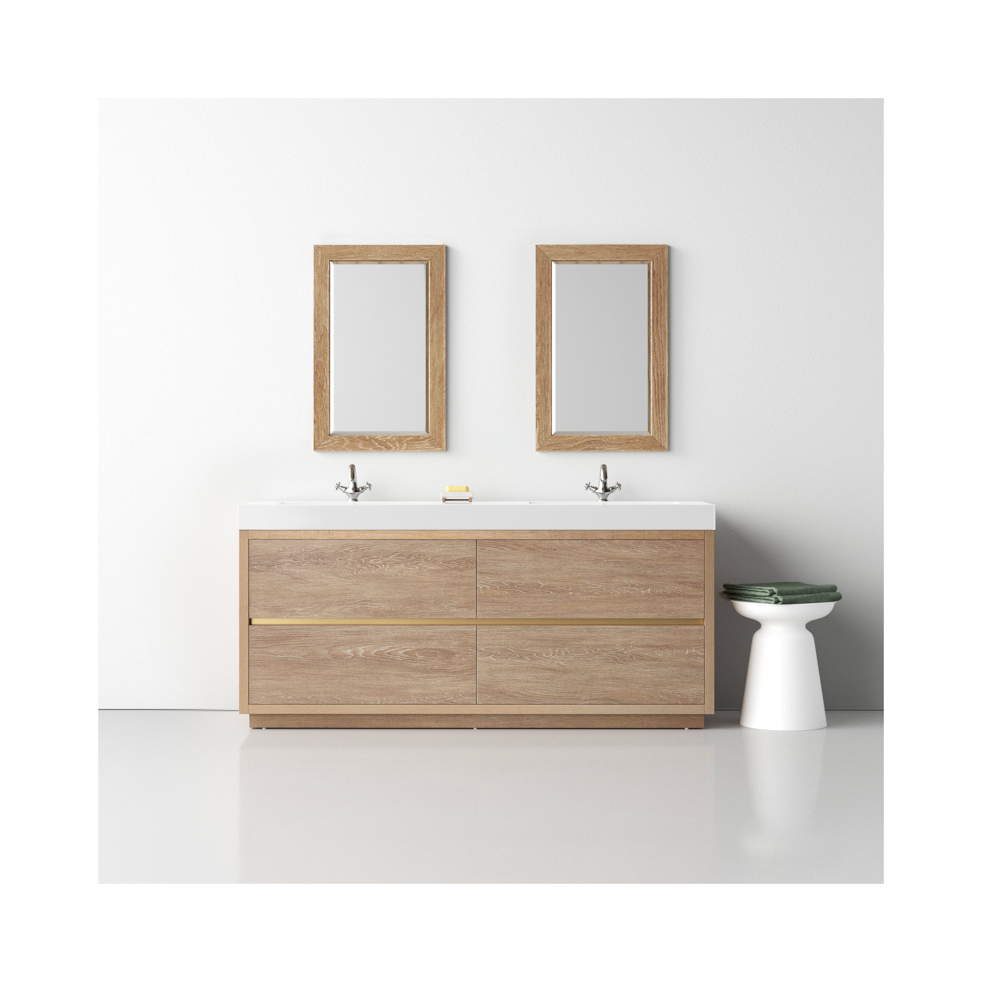 Beira 71.7'' Double Bathroom Vanity, White, North American Oak