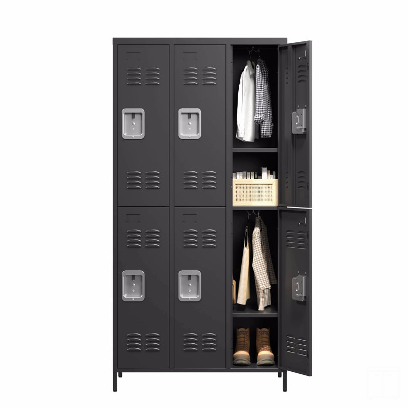 6 Door 72"H Metal Lockers With Lock For Employees,Storage Locker Cabinet For Home Gym Office School Garage, Black